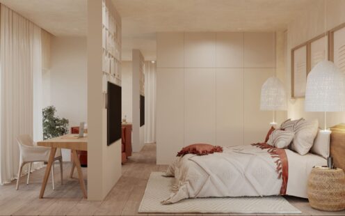 " contemporary library wall was designed to separtare bedroom from home office area which is behind it"