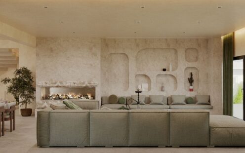 "spacious sitting area in living room with fireplace"