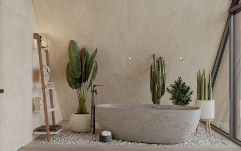 " contemporary attic bathroom with bathtube"