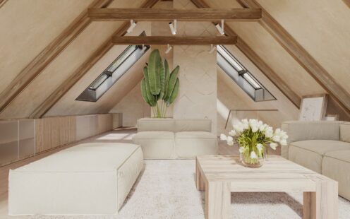 "underroof living room connected to environment"